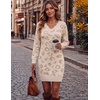 Zeagoo Women’s Sweater Dress Long Sleeve V Neck Short Mini Knitted Dress | Fall Winter Fitted Thick Casual Knit Dress Long Sweater(Leopard Print)