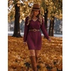Zeagoo Women’s Sweater Dress Long Sleeve V Neck Short Mini Knitted Dress | Fall Winter Fitted Thick Casual Knit Dress Long Sweater(Wine Red)