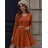 Zeagoo Women’s Sweater Dress Ribbed Knit V Neck Short Casual Dress | Long Sleeve Fit and Flare A Line Swing Soft Stretch Empire Waist Knitted Mini Dresses for Fall Winter Spring(Orange)