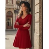 Zeagoo Women’s Sweater Dress Ribbed Knit V Neck Short Casual Dress | Long Sleeve Fit and Flare A Line Swing Soft Stretch Empire Waist Knitted Mini Dresses for Fall Winter Spring(Red)