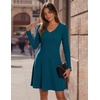 Zeagoo Women’s Sweater Dress Ribbed Knit V Neck Short Casual Dress | Long Sleeve Fit and Flare A Line Swing Soft Stretch Empire Waist Knitted Mini Dresses for Fall Winter Spring(Blue)