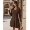 Zeagoo Women’s Sweater Dress Ribbed Knit V Neck Short Casual Dress | Long Sleeve Fit and Flare A Line Swing Soft Stretch Empire Waist Knitted Mini Dresses for Fall Winter Spring(Brown)