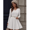 Zeagoo Women’s Sweater Dress Ribbed Knit V Neck Short Casual Dress | Long Sleeve Fit and Flare A Line Swing Soft Stretch Empire Waist Knitted Mini Dresses for Fall Winter Spring(White)
