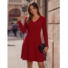 Zeagoo Women’s Sweater Dress Ribbed Knit V Neck Short Casual Dress | Long Sleeve Fit and Flare A Line Swing Soft Stretch Empire Waist Knitted Mini Dresses for Fall Winter Spring(Red)