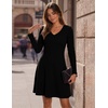 Zeagoo Women’s Sweater Dress Ribbed Knit V Neck Short Casual Dress | Long Sleeve Fit and Flare A Line Swing Soft Stretch Empire Waist Knitted Mini Dresses for Fall Winter Spring(Black)
