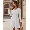 Zeagoo Women’s Sweater Dress Ribbed Knit V Neck Short Casual Dress | Long Sleeve Fit and Flare A Line Swing Soft Stretch Empire Waist Knitted Mini Dresses for Fall Winter Spring(White)