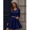Zeagoo Women’s Sweater Dress Ribbed Knit V Neck Short Casual Dress | Long Sleeve Fit and Flare A Line Swing Soft Stretch Empire Waist Knitted Mini Dresses for Fall Winter Spring(Navy Blue)
