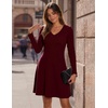 Zeagoo Women’s Sweater Dress Ribbed Knit V Neck Short Casual Dress | Long Sleeve Fit and Flare A Line Swing Soft Stretch Empire Waist Knitted Mini Dresses for Fall Winter Spring(Wine Red)