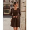 Zeagoo Women’s Sweater Dress Ribbed Knit V Neck Short Casual Dress | Long Sleeve Fit and Flare A Line Swing Soft Stretch Empire Waist Knitted Mini Dresses for Fall Winter Spring(Coffee)
