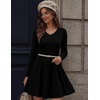Zeagoo Women’s Sweater Dress Ribbed Knit V Neck Short Casual Dress | Long Sleeve Fit and Flare A Line Swing Soft Stretch Empire Waist Knitted Mini Dresses for Fall Winter Spring(Black)