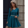 Zeagoo Women’s Sweater Dress Ribbed Knit V Neck Short Casual Dress | Long Sleeve Fit and Flare A Line Swing Soft Stretch Empire Waist Knitted Mini Dresses for Fall Winter Spring(Blue)