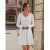 Zeagoo Women’s Sweater Dress Ribbed Knit V Neck Short Casual Dress | Long Sleeve Fit and Flare A Line Swing Soft Stretch Empire Waist Knitted Mini Dresses for Fall Winter Spring(White)