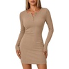 Zeagoo Womens Long Sleeve Sweater Dress 2026 Buttun Up Slim Fit Dress Ribbed Knit Bodycon Dress for Fall Winter(Khaki)