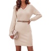 Zeagoo Women’s Sweater Dress Long Sleeve V Neck Short Mini Knitted Dress | Fall Winter Fitted Thick Casual Knit Dress Long Sweater(Apricot)