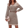 Zeagoo Women’s Sweater Dress Long Sleeve V Neck Short Mini Knitted Dress | Fall Winter Fitted Thick Casual Knit Dress Long Sweater(Black Stripes)