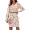 Zeagoo Women’s Sweater Dress Long Sleeve V Neck Short Mini Knitted Dress | Fall Winter Fitted Thick Casual Knit Dress Long Sweater(Leopard Print)