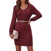Zeagoo Women’s Sweater Dress Long Sleeve V Neck Short Mini Knitted Dress | Fall Winter Fitted Thick Casual Knit Dress Long Sweater(Red)