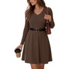 Zeagoo Women’s Sweater Dress Ribbed Knit V Neck Short Casual Dress | Long Sleeve Fit and Flare A Line Swing Soft Stretch Empire Waist Knitted Mini Dresses for Fall Winter Spring(Brown)