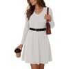 Zeagoo Women’s Sweater Dress Ribbed Knit V Neck Short Casual Dress | Long Sleeve Fit and Flare A Line Swing Soft Stretch Empire Waist Knitted Mini Dresses for Fall Winter Spring(White)