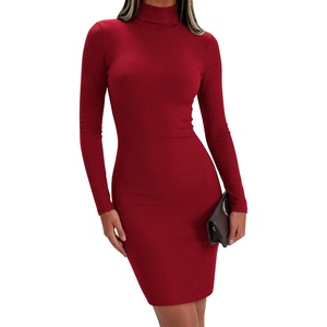 Zeagoo Women Long Sleeve Dress Sweater Dress Turtleneck Ribbed Fall Dresses | Long Sleeve Turtleneck Tight Dress, Ribbed Slim Fit&Fleece lined, Above Knee, Fall Winter Outfits for Going Out&Party(Red)