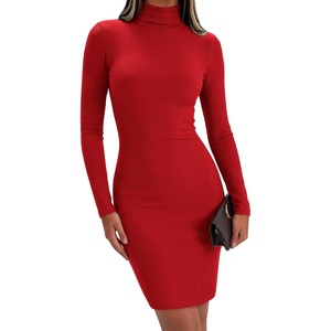 Zeagoo Women Long Sleeve Dress Sweater Dress Turtleneck Ribbed Fall Dresses | Long Sleeve Turtleneck Tight Dress, Ribbed Slim Fit&Fleece lined, Above Knee, Fall Winter Outfits for Going Out&Party(Tr)