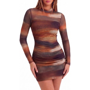 Zeagoo Women’s Mesh Sheer Long Sleeve Dress Ruched Bodycon Mock Neck Cocktail Party Sexy Mini Dresses 2026(Cx292)