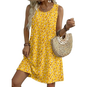Zeagoo Womens Summer Dress 2026 Sleeveless Casual A-Line Tshirt Sundresses | Dress With Pocket,Floral Print,Crewneck,Aline Flowy Swing Mini Dress,Loose Tank Tshirt Dress,For Beach Vocation(Xh528)