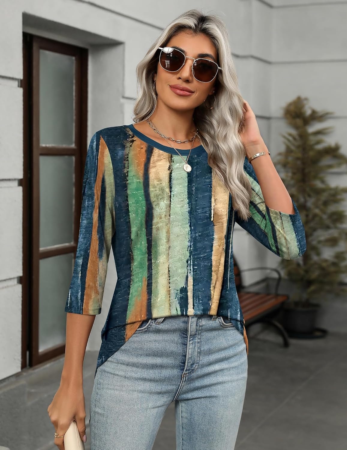 image:imageZeagoo Womens Casual 34 Sleeve TShirts Round Neck Tunic Tops Work Blouse Basic tees 34 length sleeve shirts Business casual outfits Boho tops 2026 fall fashion clothes Ladies blousesMulticolorcx289
