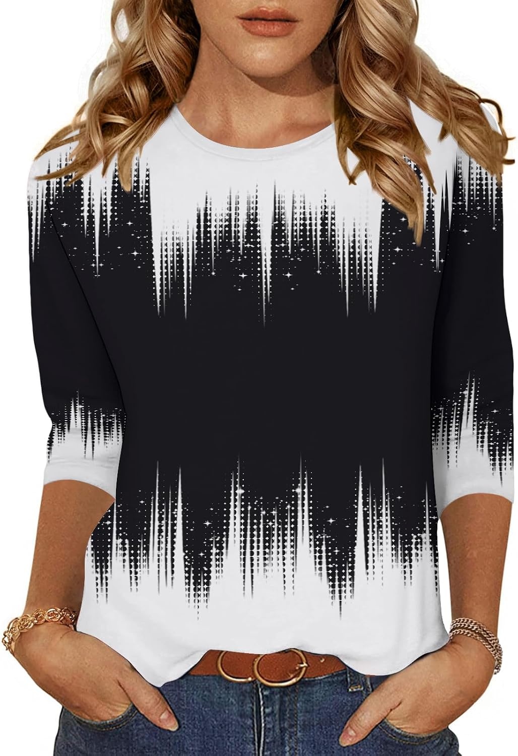 image:imageZeagoo Womens Casual 34 Sleeve TShirts Round Neck Tunic Tops Work Blouse Basic tees 34 length sleeve shirts Business casual outfits Boho tops 2026 fall fashion clothes Ladies blousesBlack Whitejb204