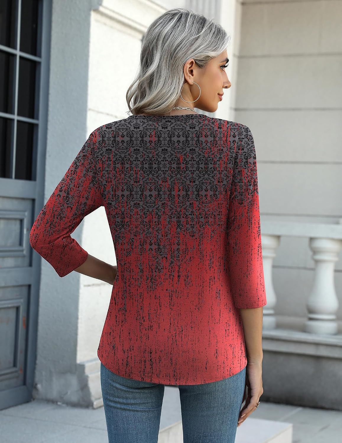 image:imageZeagoo Womens Casual 34 Sleeve TShirts Round Neck Tunic Tops Work Blouse Basic tees 34 length sleeve shirts Business casual outfits Boho tops 2026 fall fashion clothes Ladies blousesBlack Redmz838