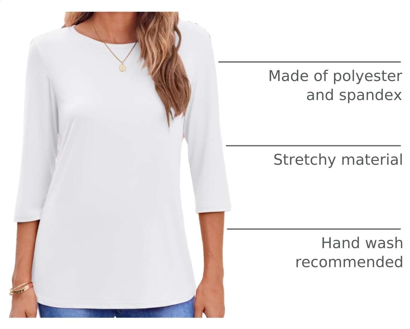 image:imageZeagoo Womens Casual 34 Sleeve TShirts Round Neck Tunic Tops Work Blouse Basic tees 34 length sleeve shirts Business casual outfits Boho tops 2026 fall fashion clothes Ladies blousesWhite