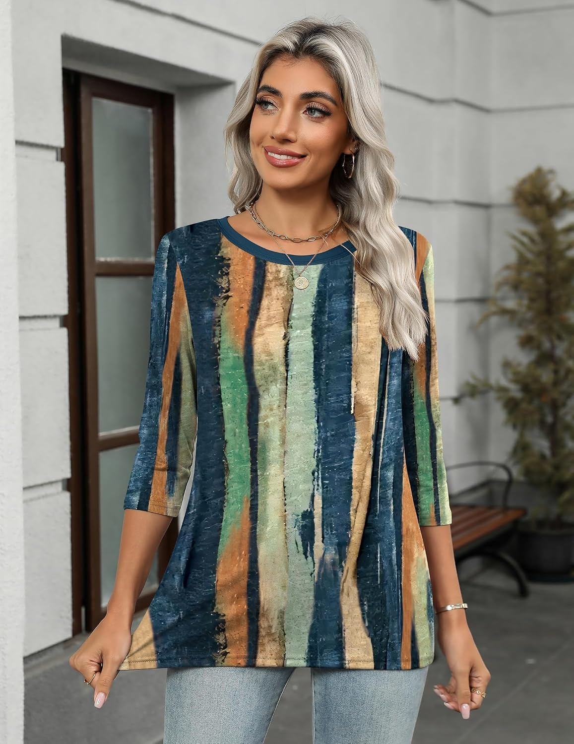 image:imageZeagoo Womens Casual 34 Sleeve TShirts Round Neck Tunic Tops Work Blouse Basic tees 34 length sleeve shirts Business casual outfits Boho tops 2026 fall fashion clothes Ladies blousesMulticolorcx289