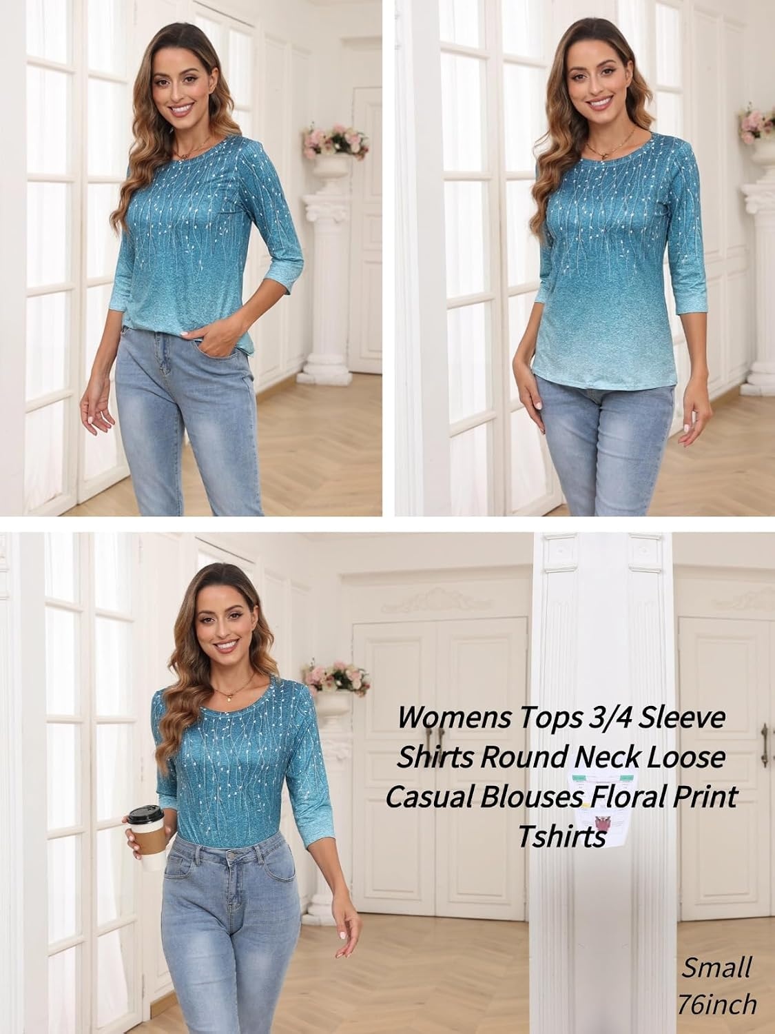 image:imageZeagoo Womens Casual 34 Sleeve TShirts Round Neck Tunic Tops Work Blouse Basic tees 34 length sleeve shirts Business casual outfits Boho tops 2026 fall fashion clothes Ladies blousesXh363