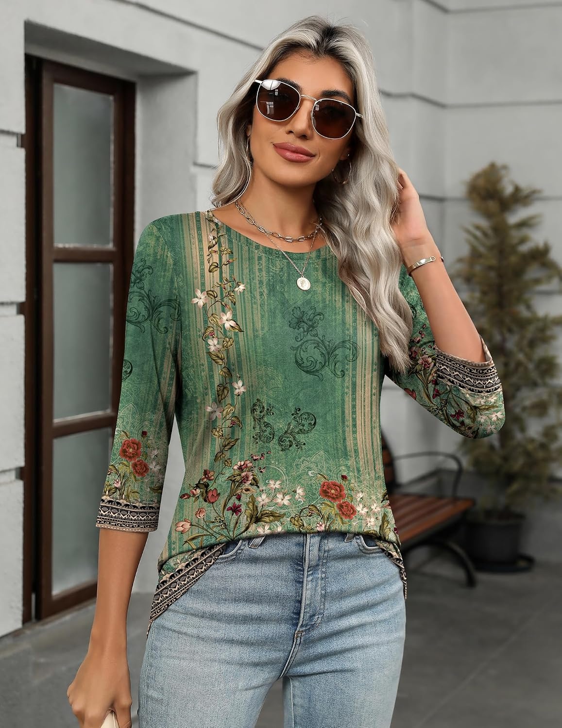 image:imageZeagoo Womens Casual 34 Sleeve TShirts Round Neck Tunic Tops Work Blouse Basic tees 34 length sleeve shirts Business casual outfits Boho tops 2026 fall fashion clothes Ladies blousesPa171