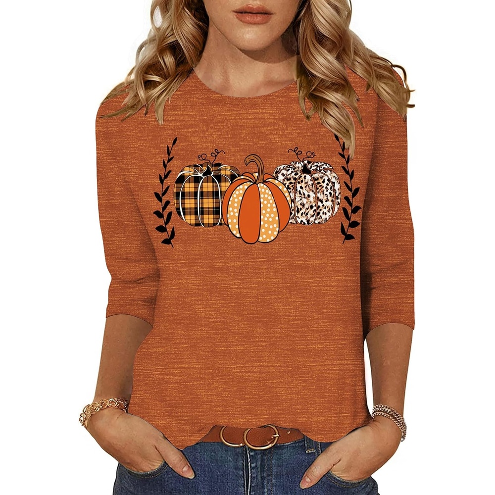 image:imageZeagoo Womens Casual 34 Sleeve TShirts Round Neck Tunic Tops Work Blouse Basic tees 34 length sleeve shirts Business casual outfits Boho tops 2026 fall fashion clothes Ladies blousesPumpkinws86