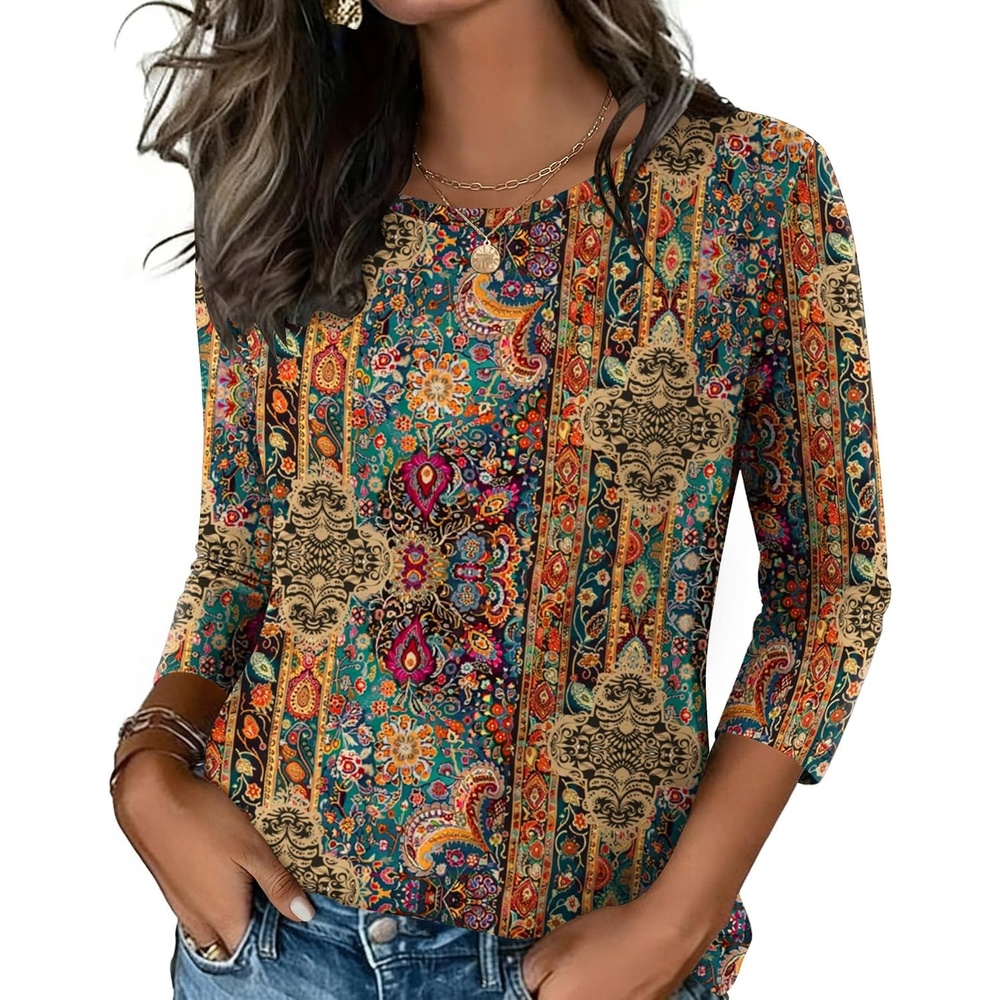 image:imageZeagoo Womens Casual 34 Sleeve TShirts Round Neck Tunic Tops Work Blouse Basic tees 34 length sleeve shirts Business casual outfits Boho tops 2026 fall fashion clothes Ladies blousesMz721