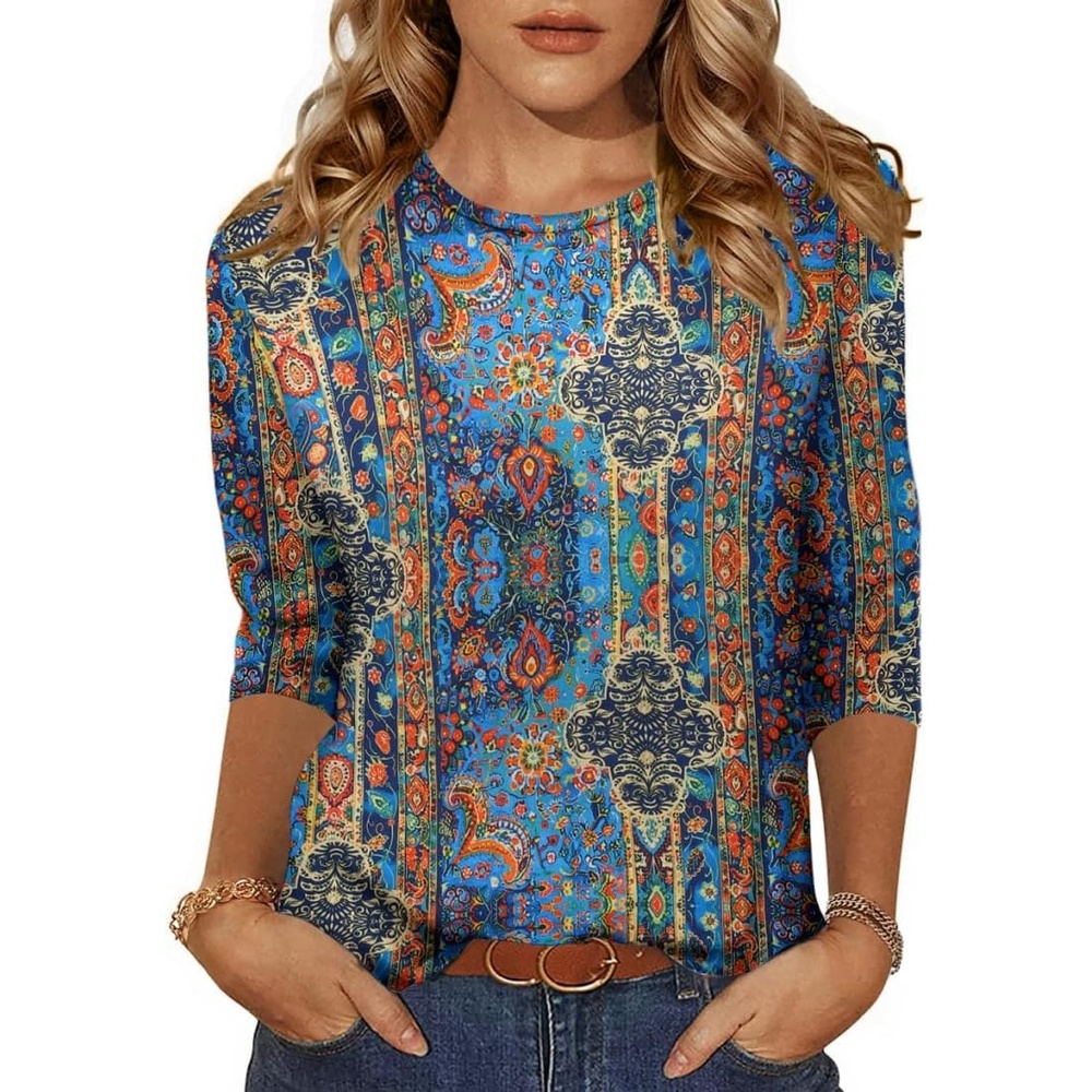 image:imageZeagoo Womens Casual 34 Sleeve TShirts Round Neck Tunic Tops Work Blouse Basic tees 34 length sleeve shirts Business casual outfits Boho tops 2026 fall fashion clothes Ladies blousesBohemiamz779