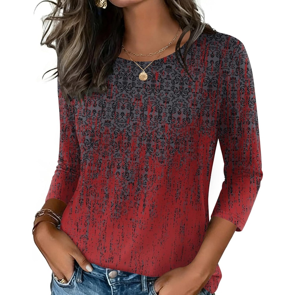 image:imageZeagoo Womens Casual 34 Sleeve TShirts Round Neck Tunic Tops Work Blouse Basic tees 34 length sleeve shirts Business casual outfits Boho tops 2026 fall fashion clothes Ladies blousesBlack Redmz838