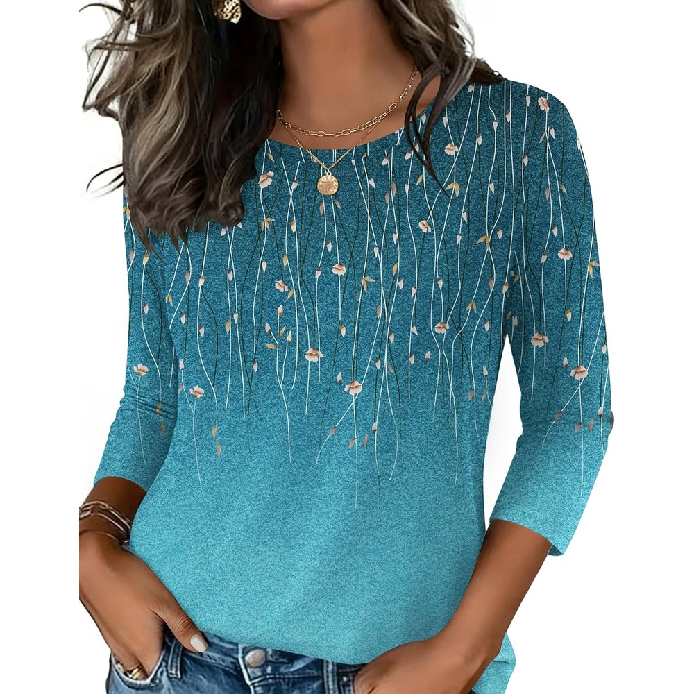 image:imageZeagoo Womens Casual 34 Sleeve TShirts Round Neck Tunic Tops Work Blouse Basic tees 34 length sleeve shirts Business casual outfits Boho tops 2026 fall fashion clothes Ladies blousesXh363