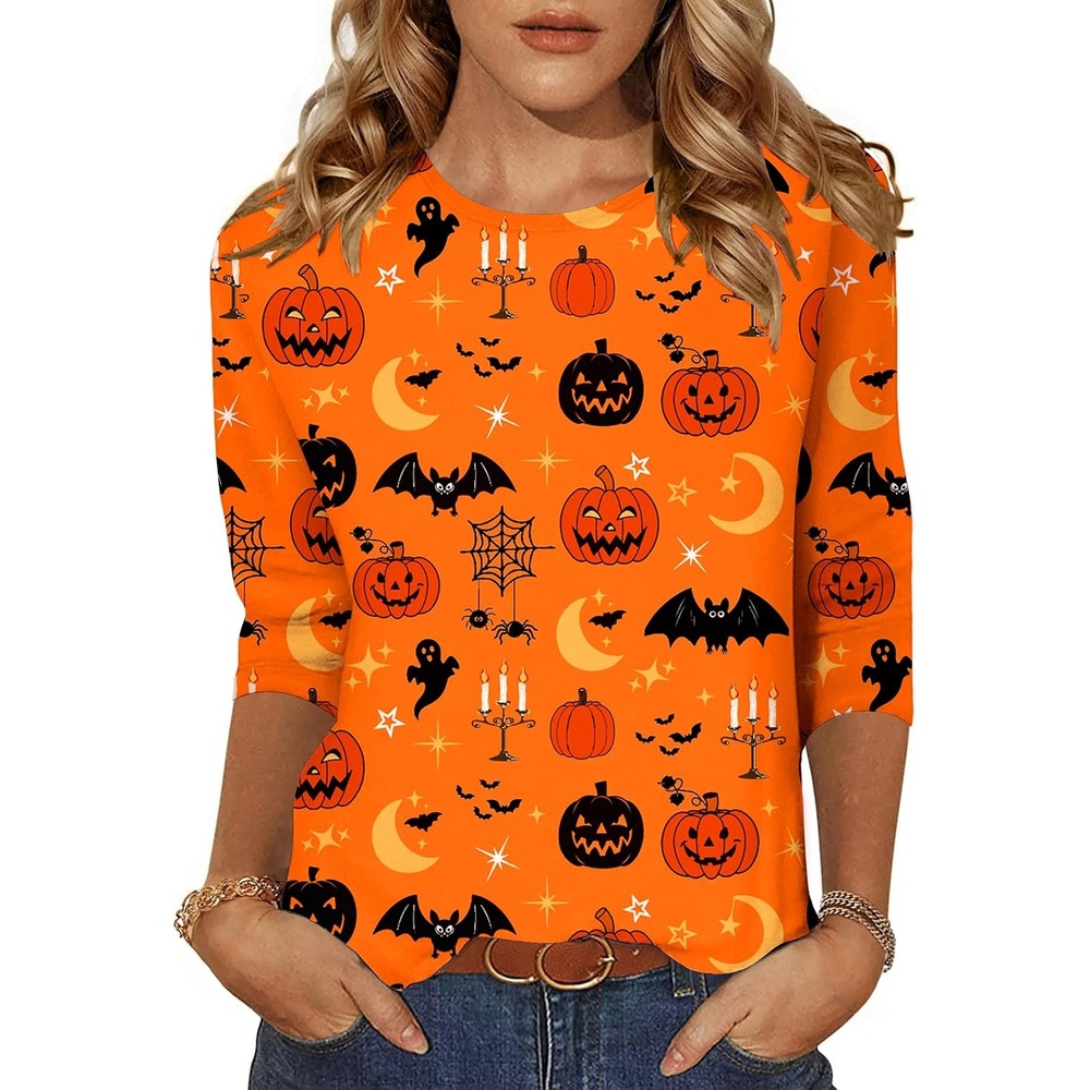 image:imageZeagoo Womens Casual 34 Sleeve TShirts Round Neck Tunic Tops Work Blouse Basic tees 34 length sleeve shirts Business casual outfits Boho tops 2026 fall fashion clothes Ladies blousesOrange Cucurbitws85