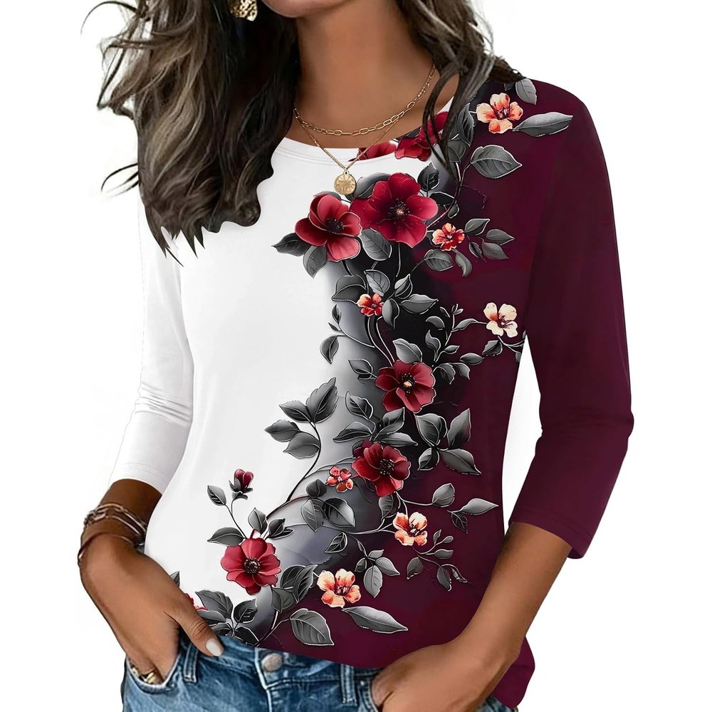 image:imageZeagoo Womens Casual 34 Sleeve TShirts Round Neck Tunic Tops Work Blouse Basic tees 34 length sleeve shirts Business casual outfits Boho tops 2026 fall fashion clothes Ladies blousesBf183