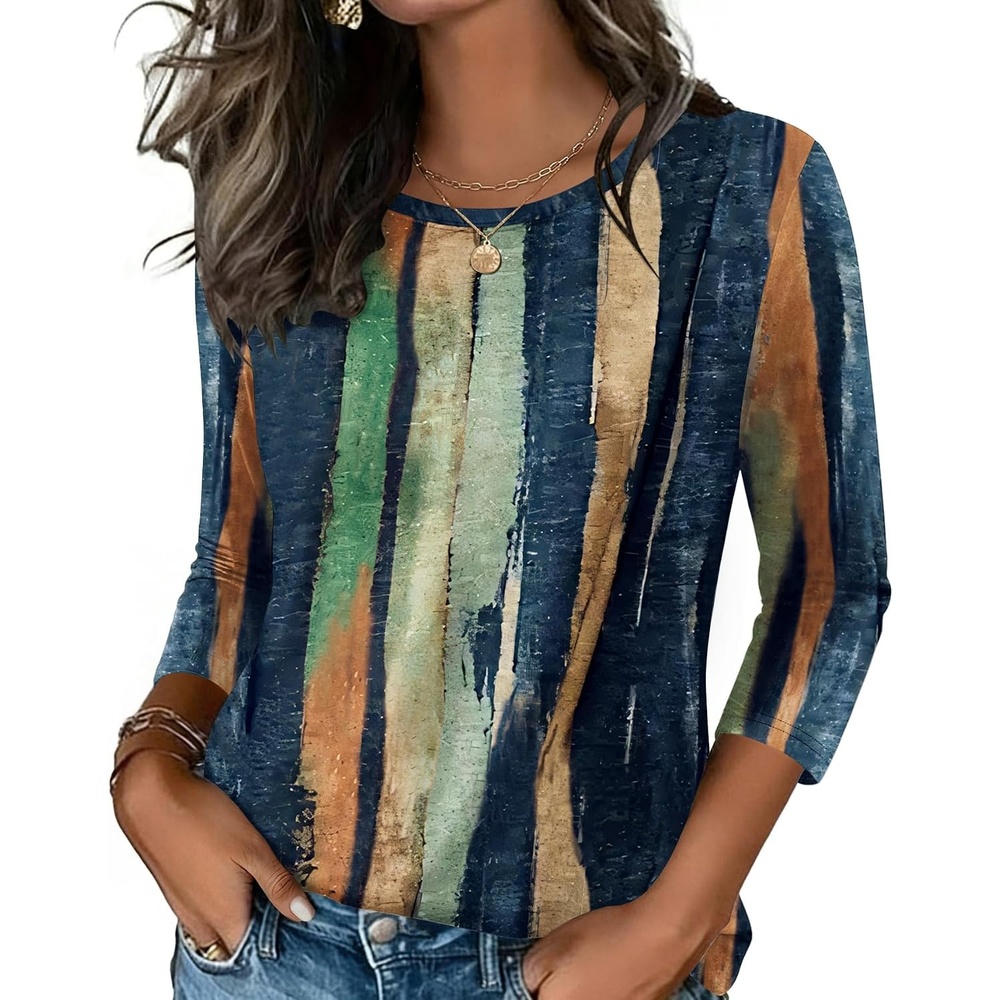 image:imageZeagoo Womens Casual 34 Sleeve TShirts Round Neck Tunic Tops Work Blouse Basic tees 34 length sleeve shirts Business casual outfits Boho tops 2026 fall fashion clothes Ladies blousesMulticolorcx289