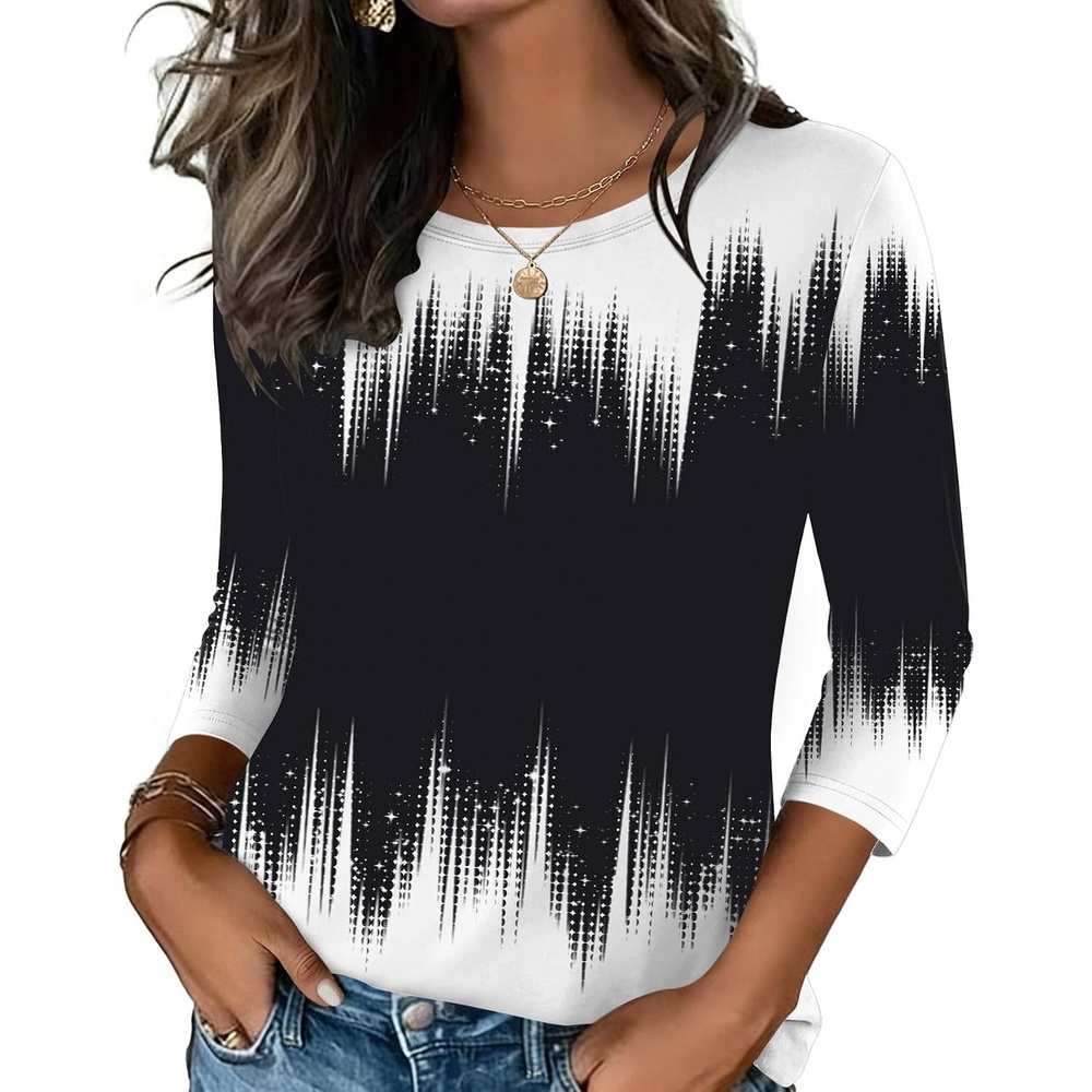 image:imageZeagoo Womens Casual 34 Sleeve TShirts Round Neck Tunic Tops Work Blouse Basic tees 34 length sleeve shirts Business casual outfits Boho tops 2026 fall fashion clothes Ladies blousesBlack Whitejb204