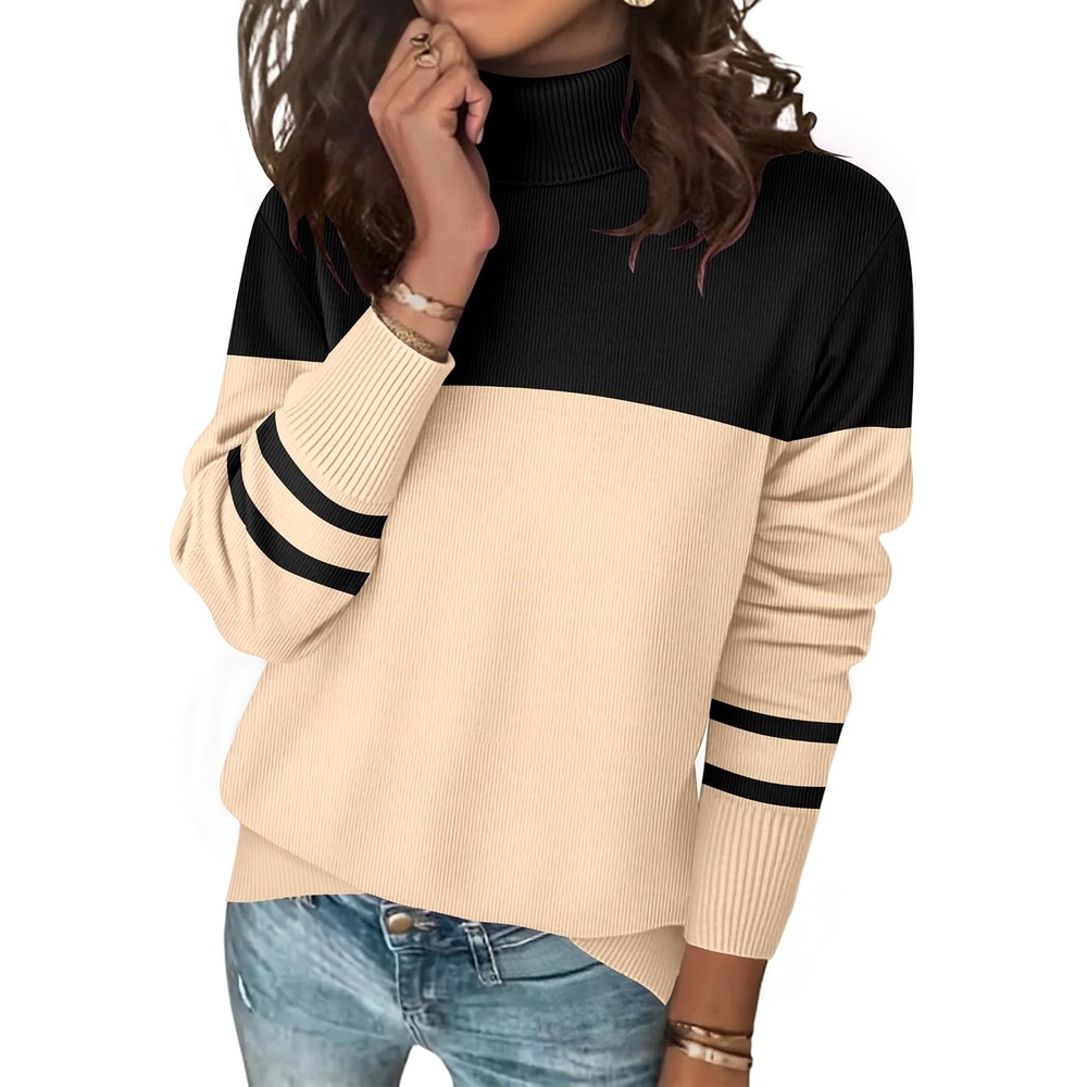 image:imageZeagoo Womens Turtleneck Sweater Long Sleeve Casual Knit Pullover Top 2026 Side Spilt Hem Soft Chunky Jumper Top Ribbed Cuff Hem Fall Fashion Outfits Basic Winter Clothing for Dressy Office WorkPat1