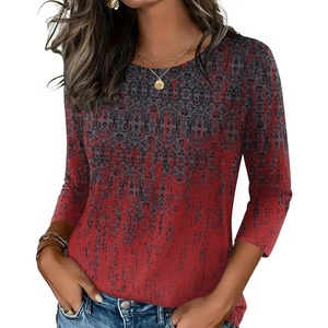 Zeagoo Women’s Casual 3/4 Sleeve T-Shirts Round Neck Tunic Tops Work Blouse | Basic tees, 3/4 length sleeve shirts, Business casual outfits, Boho tops, 2026 fall fashion clothes, Ladies blouses(Black Red-mz838)