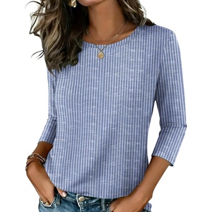 Zeagoo Women’s Casual 3/4 Sleeve T-Shirts Round Neck Tunic Tops Work Blouse | Basic tees, 3/4 length sleeve shirts, Business casual outfits, Boho tops, 2026 fall fashion clothes, Ladies blouses(Stripes Blue-tz273)