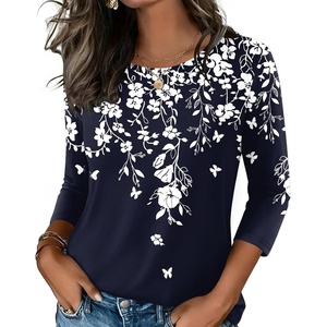 Zeagoo Women’s Casual 3/4 Sleeve T-Shirts Round Neck Tunic Tops Work Blouse | Basic tees, 3/4 length sleeve shirts, Business casual outfits, Boho tops, 2026 fall fashion clothes, Ladies blouses(Blue Flower-sf103)