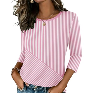 Zeagoo Women’s Casual 3/4 Sleeve T-Shirts Round Neck Tunic Tops Work Blouse | Basic tees, 3/4 length sleeve shirts, Business casual outfits, Boho tops, 2026 fall fashion clothes, Ladies blouses(Pink Stripes-tz300)