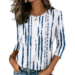 Zeagoo Women’s Casual 3/4 Sleeve T-Shirts Round Neck Tunic Tops Work Blouse | Basic tees, 3/4 length sleeve shirts, Business casual outfits, Boho tops, 2026 fall fashion clothes, Ladies blouses(White Blue-zr229)