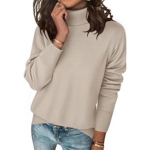 Zeagoo Women’s Turtleneck Sweater Long Sleeve Casual Knit Pullover Top 2026 | Side Spilt Hem, Soft Chunky Jumper Top, Ribbed Cuff Hem, Fall Fashion Outfits, Basic Winter Clothing for Dressy Office Work(Apricot)